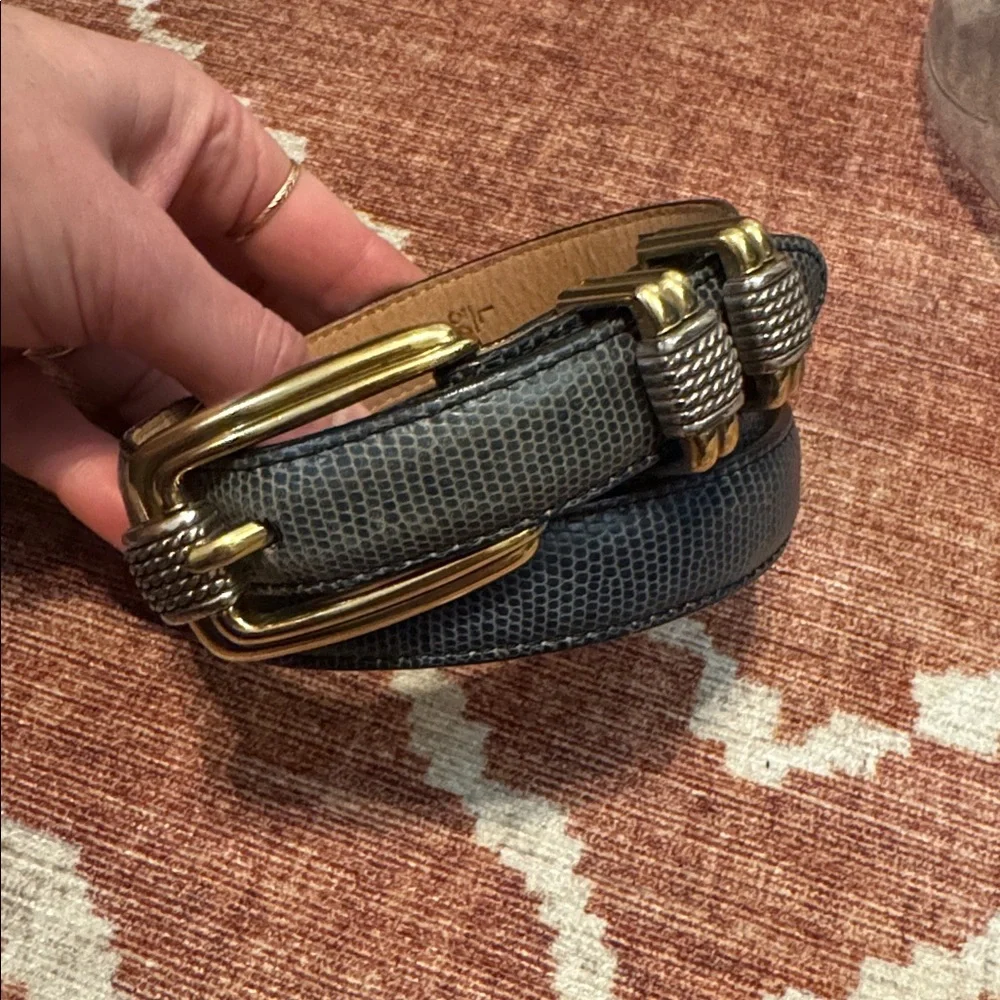 Vintage Brighton Classics Lizard Embossed Leather Belt Mixed Metal USA